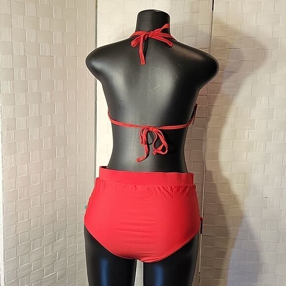 BRAND NEW DIANA SECRET HIGH WAIST TWO PIECE BIKINI SET PADDED SOLID SWIMSUITS - Picture 7 of 12